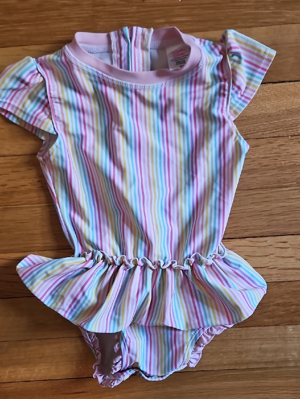 Ruffle Butts Pink-Trim Pastel Stripe One-Piece